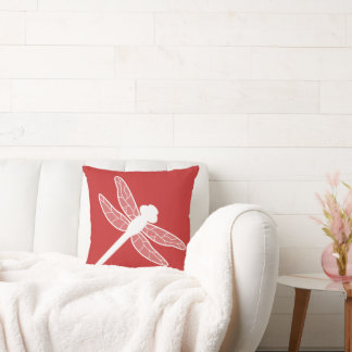 Red And White Dragonfly Print Throw Pillow
