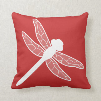 Red And White Dragonfly Print Throw Pillow