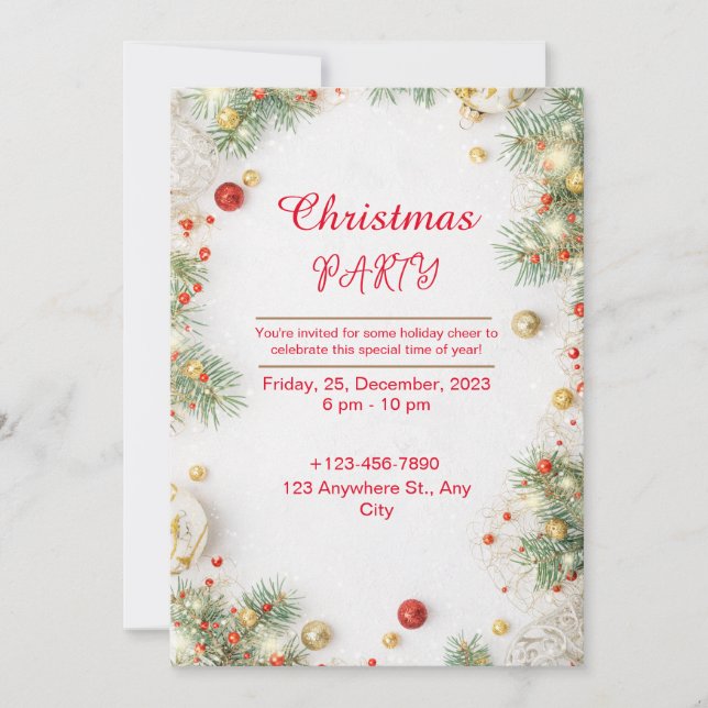 Red And White Elegant Christmas Party Invitation (Front)