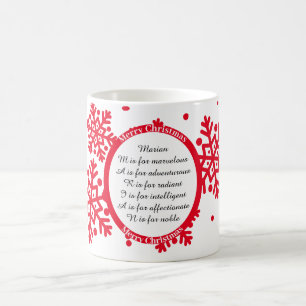 Red and White Elegant Snowflake Acrostic Name Coffee Mug