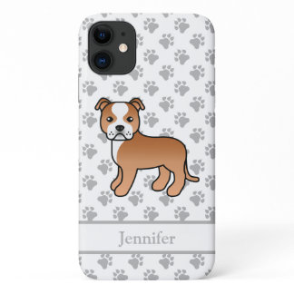 Red And White English Staffie Dog &amp; Name iPhone 11 Case