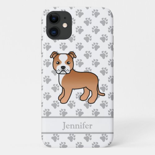 Red And White English Staffie Dog  Name iPhone 11 Case