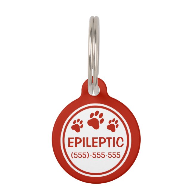Red And White Epileptic Text With Custom Info Pet ID Tag (Front)