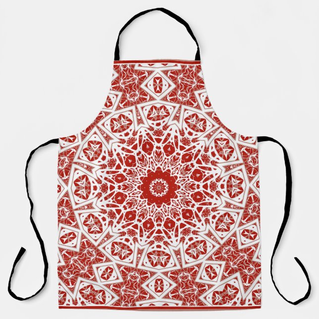 red and white , ethnic  bandana apron (Front)