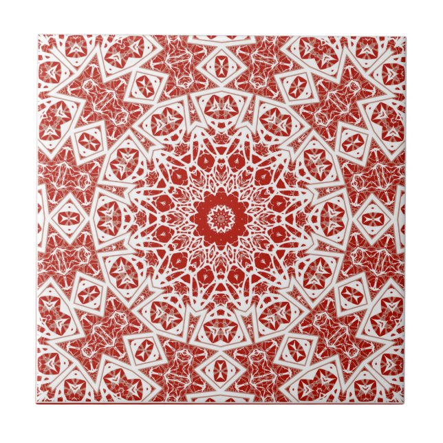 red and white , ethnic  bandana ceramic tile (Front)