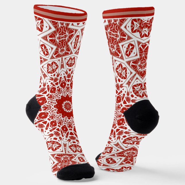 red and white , ethnic  bandana socks (Angled)