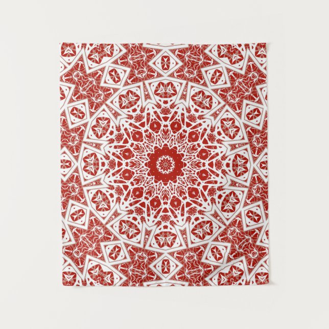 red and white , ethnic  bandana tapestry (Front)