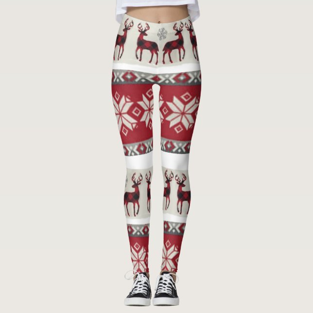 Red and white fair isle leggings (Front)