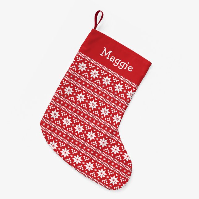 Red and White Fair Isle Monogram Small Christmas Stocking (Front (Hanging))