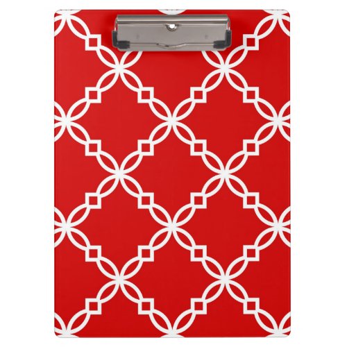 Red and White Fancy Quatrefoil Pattern Clipboard