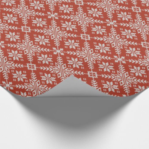 Red And White Faux Sweater Snowflakes Wrapping Paper