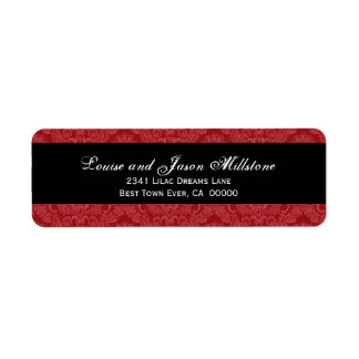 Red and White Feathery Damask Wedding Collection Label