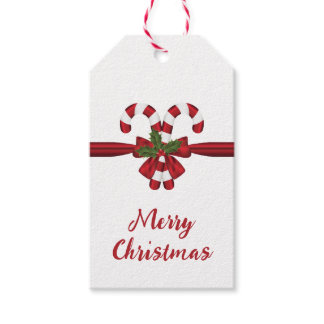 Red And White Festive Candy Canes Bow And Text Gift Tags