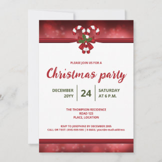Red And White Festive Candy Canes Christmas Party Invitation