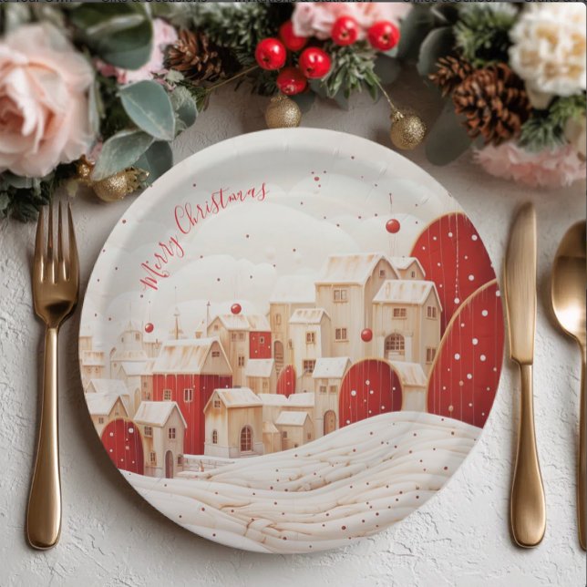 Red and White Festive Christmas Paper Plate (Creator Uploaded)