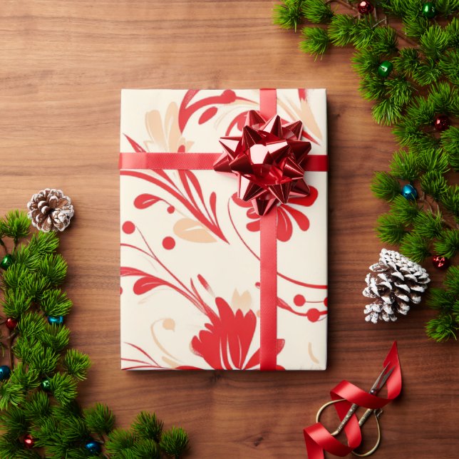 Red  and  white Festive Christmas Patterns  Wrapping Paper (Holiday Gift)