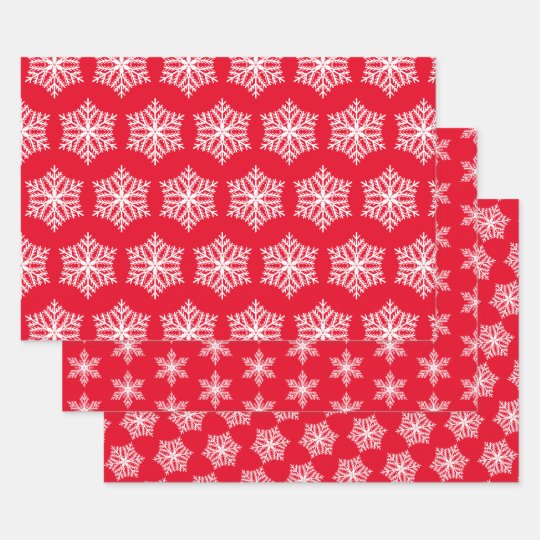 Red and White Festive Snowflakes Christmas Pattern Wrapping Paper ...