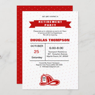 Red and White Firefighter Retirement Invitation