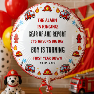 Red and White Firetruck 1st Birthday Party Balloon