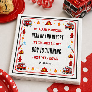 Red and White Firetruck 1st Birthday Party Napkins