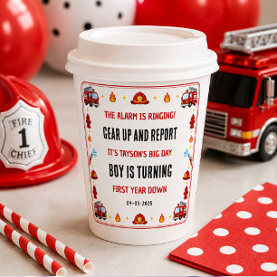 Red and White Firetruck 1st Birthday Party Paper Cups