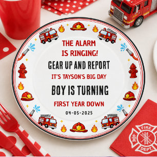 Red and White Firetruck 1st Birthday Party Paper Plates