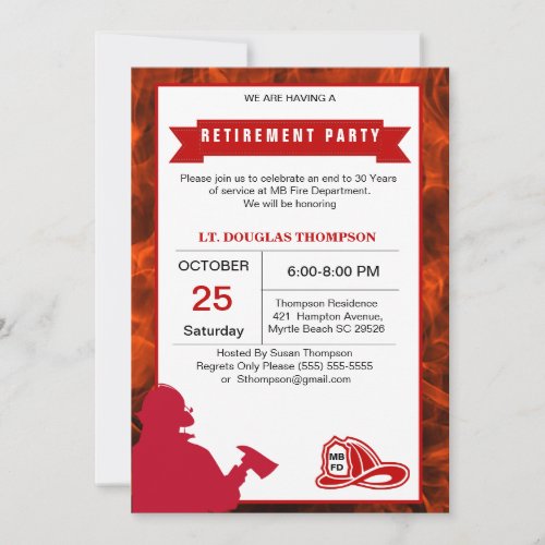 Red and White Flames Firefighter Retirement    