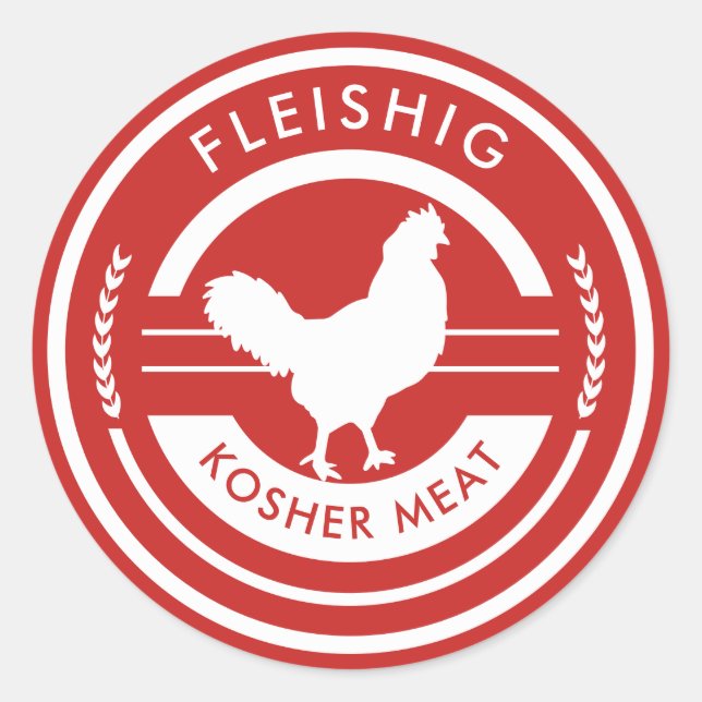 Red and White Fleishig Label Kosher Meat (Front)