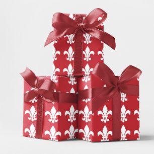 Red and White Fleur de Lys Wrapping Paper