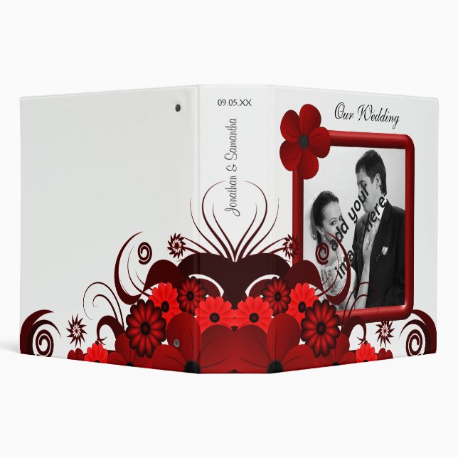 Red and White Floral 2" Wedding Guest Book Album Binder (Background)