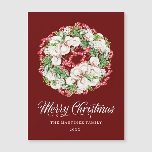 Red and White Floral Berry Christmas Magnetic Card