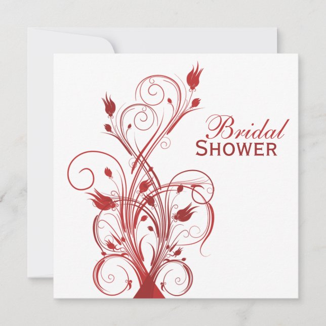 Red and White Floral Bridal Shower Invitation (Front)