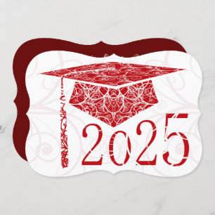 Red and White Floral Cap 2025 Graduation Party Invitation