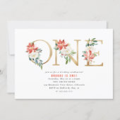 Red and White Floral CHRISTMAS First Birthday Invitation (Front)