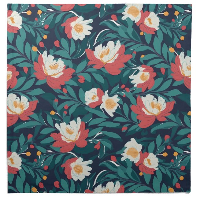 Red and White Floral Cloth Napkin (Front)