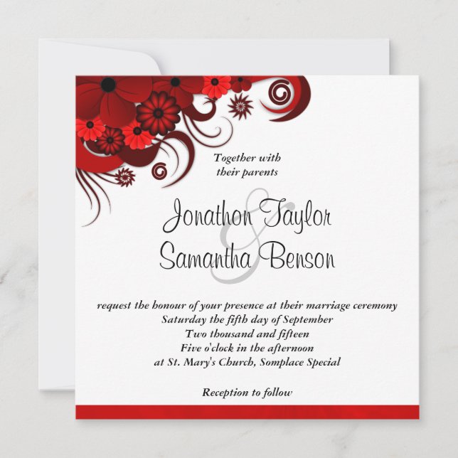 Red and White Floral Custom Wedding Invitation (Front)