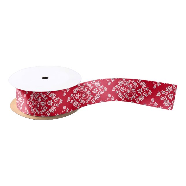 Red and White Floral Damask Ribbon (Spool)