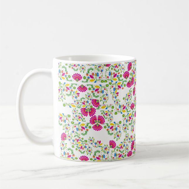 Red and white floral design coffee mug (Left)