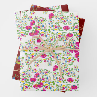 Red and white floral design wrapping paper sheets