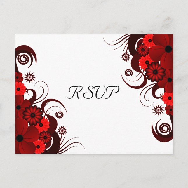 Red and White Floral Elegant RSVP Reply Postcards (Front)