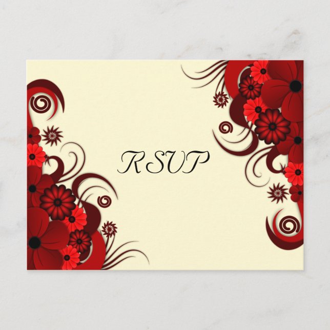 Red and White Floral Elegant RSVP Response Cards (Front)