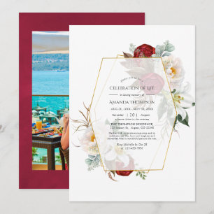 Red and White Floral Geometric Celebration of Life Invitation