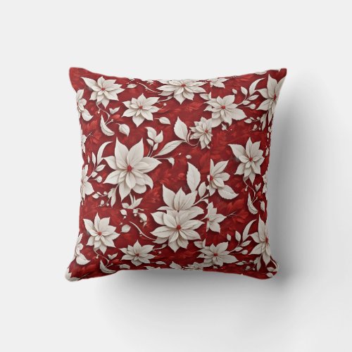 Red and White Floral Leaf Design Pillow