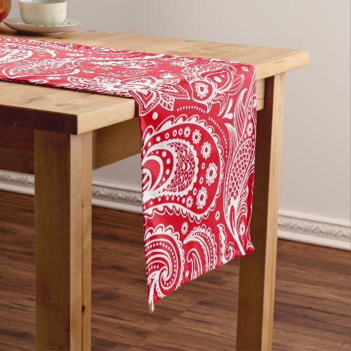 Red And White Floral Paisley Pattern Short Table Runner