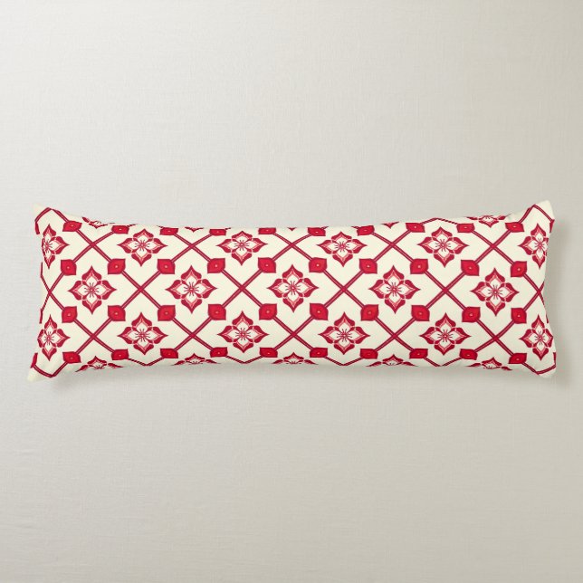 Red and White Floral Pattern Body Pillow (Front)