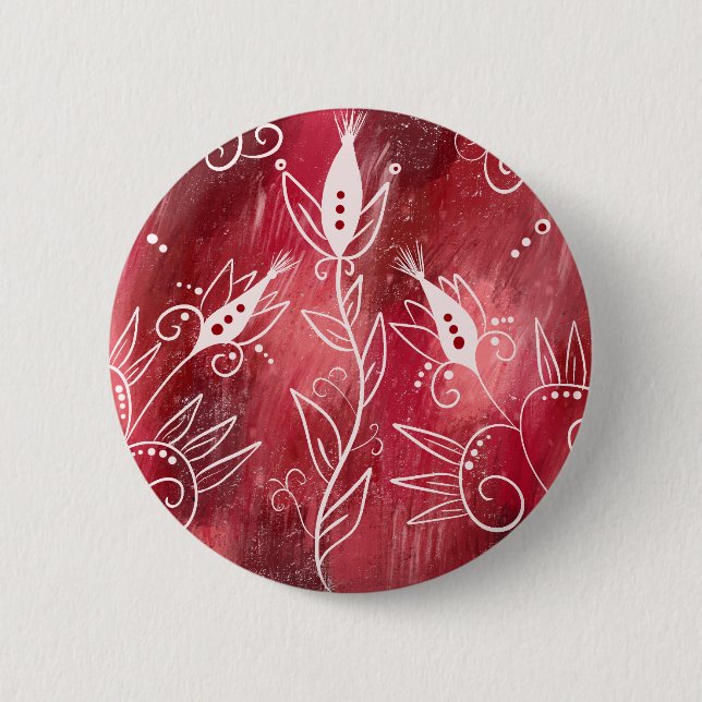 Red And White Floral Pattern Button (Front)