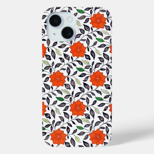 Red and White Floral Pattern iPhone 15 Case