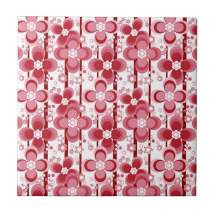 Red and white floral pattern ceramic tile