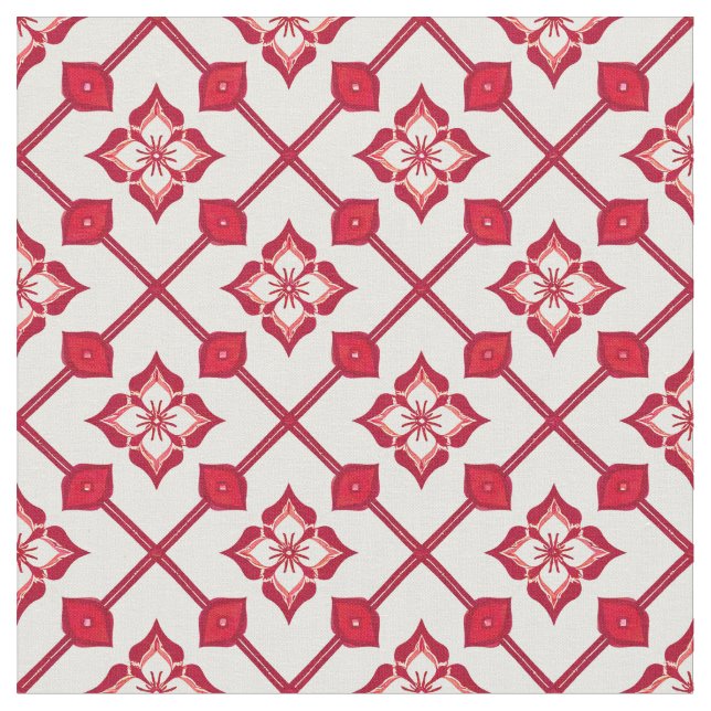 Red and White Floral Pattern Fabric (Close Up)