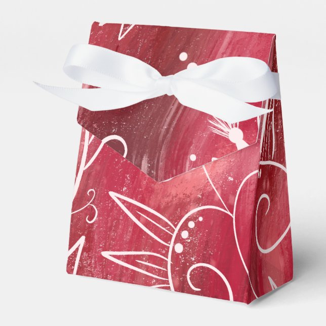 Red And White Floral Pattern Favor Boxes (Front Side)